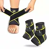 Bracoo Sprunggelenkbandage, Knöchelbandage für Plantarfasziitis, 2 Stück Bandage für das Fußgelenk zur Stabilisierung für rechts & links, Fußbandage bei Sport, Training & Alltag, FS60, Schwarz, L/XL