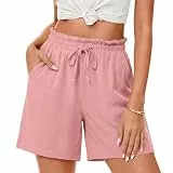 Uniexcosm Shorts Damen Sommer Casual Kurze Hose High Waist Freizeithose mit Taschen Loose Fit Sommerhose für Urlaub Strand und Alltag A:Rosa XL
