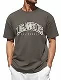Vijamiy Herren T-Shirt Los Angeles Print Oversized 100% Baumwolle,Rundhalsausschnitt Kurzarm Sommer Top für Teenager,Weich und Bequem(Grau,XXL)