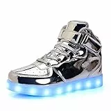 Kauson 7 Farben LED High-Top Schuhe USB Aufladen Leuchtschuhe Licht Blinkschuhe Leuchtende Sport Sneaker Light up Wasserdicht Laufschuhe Gymnastik Turnschuhe Damen Herren Unisex Kinder Shoes 25-46EU