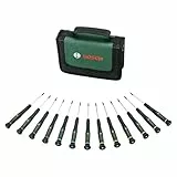 Bosch Präzisionsschraubendreher-Set 13-teilig (Präzise Schraubendreher für Heimwerken und Modellbau; S2-Stahl; Magnetische Spitzen; PH/SL/TX/HEX; Farbcodierte Größen; Softgrip)