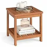 COSTWAY Beistelltisch Holz wetterfest, Gartentisch mit Ablagefach, Holztisch, Kleiner Balkontisch, quadratischer Kaffeetisch für Garten, Balkon, Terrasse, 45 x 45 x 44 cm