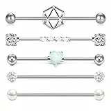 Mayhoop 5er Industrial Barbell Piercing Set Industrial Stab Synthetisch Opal Herz 38mm Chirurgenstahl 14 Gauge Ohr Piercing Schmuck
