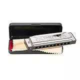 CASCHA Mundharmonika in F-Dur inklusive Case und Pflegetuch, Special Blues Country Mouth Harmonica, für Anfänger und Kinder, Silber