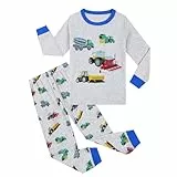 Codkkre Schlafanzug Jungen Kinder Pyjama Junge Auto Langarm Baumwolle Winter Weihnachten Nachtwäsche Gr.128, Grau/LKW