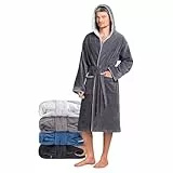 Twinzen Bademantel Herren Frottee Velour Grau - Baumwollsamt - Morgenmantel Herren Baumwollvelours Bademantel Herren Baumwolle OekoTex Extra weich Größe XL