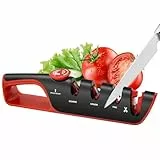 MesserschäRfer, 4-in-1 Messerschleifer mit 6 WinkelfüHrung und ScherenschäRfer, Manuelle MesserschäRfer Profi, Keramikstein, Wolframcarbid, Diamant, Rot
