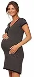 HAPPY MAMA. Damen Umstands-Nachthemd mit Stillfunktion. Stillshirt Kurzarm. 981p (Graphit Melange, 44-46, 3XL)