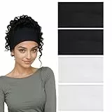 Damen Haarband 4 Stück Schwarz 15cm Breites Stirnband Yoga Fitness Rutschfestes Haarbänder Weiches Schweißabsorbierendes Elastisches Sport Stirnband für Frauen Laufen Yoga Übung