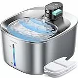 Trinkbrunnen für Katze Edelstahl Kabellos mit Sensor FEELNEEDY 4L Katzenbrunnen Ohne Strom mit Bewegungsmelder und Akku 4000mAh, Wasserbrunnen für Katzen Batteriebetrieben mit 2 Filter