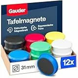GAUDER Magnete für Magnettafel - Starke Whiteboard- und Kühlschrankmagnete - Runde Tafelmagnete für Büro, Schule & Haushalt (31 x 10 mm - 12 Stück - bunt)