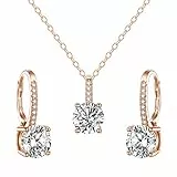EVER FAITH Cubic Zirconia Schmuck-Set 925 Sterlingsilber funkelnder Rundschliff weißer Geburtsstein hypoallergen Verlobungs Halskette und Ohrring Set Klar Rosegold-Ton