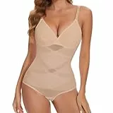 Joyshaper Shapewear Damen Body Shaper Bauchweg Formende Bodys Shape V-Ausschnitt Miederbody Figurformende Tops mit BH Hellbeige,M