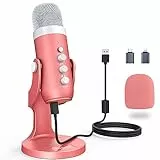 zealsound k66 Rosa USB Podcast Mikrofon für iPhone, Handy & PC, mit Rauschunterdrückung, Stummschaltung, Gain Steuerung & Echo, Kondensatormikrofon für Gaming, Streaming, Aufnahme, YouTube, Discord