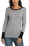 Dilgul Strickpullover Damen Pullover Langarmshirt Pulli Sweatshirt Tunika Tuniken Bluse Shirt Grau X-Large