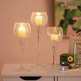 Romadedi Teelichthalter Kerzenständer Kerzenhalter Glas: 3er Set Windlicht Hoch 23,5/25,5/31,5 cm für Teelichter Stumpenkerzen, Deko Wohnzimmer Tischdeko Hochzeit Zimmer Decor