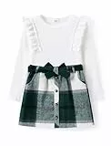 PATPAT Bekleidungssets für Mädchen A-Linie Plaid Rock Set, Komfortable Stoffe Kleinkind Mädchen Mode Kleidung 2Pcs Outfits Set - Ideal für Schule, Freizeit und Outdoor, Grün, 5-6 Jahre, 110-116