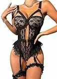 SHEKINI Dessous Damen Body Sexy Bodysuit Spitze Strapen Lingerie Set One Piece Teddy Reizwäsche Garter Lingerie Curvy Unterwäsche Frauen