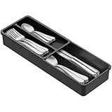 Lifewit Abnehmbarer Besteckkasten, 42 x 14,5 x 6 cm Besteckkasten für Schubladen, 4 Fächer Besteckkorb Besteckhalter Besteckschublade, Besteck Organizer Schublade für Löffel/Gabeln/Messer, Schwarz