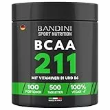 Bandini® BCAA 2.1.1 | 500 Tabletten | Verzweigtkettige Aminosäuren Leucin, Isoleucin, Valin + B1, B6 | Vor und nach dem Training - Für den Muskelaufbau | 5 Tabletten/Tag für einen Vorrat von 100 Tagen