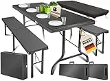 KESSER® Bierzeltgarnitur 3er Set, Klapptisch + 2X Sitzbank – Gartenmöbel Set für 8 Personen, 183x76x74cm, Bierbankgarnitur für Garten, Balkon, Camping & Party, Abdeckung & Kofferfunktion, Anthrazit