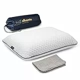 alkamto Reisekissen – Campingkissen – Ergonomisches Memory-Schaum-Kissen mit Temperaturregulierendem Bezug – Extra Baumwollbezug (Weiß Reise- + Extra-Kissenbezug) (40 X 25 X 10 cm - Weiß)