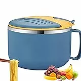 FIYSON Ramen Schüssel, 1300mL, Instant nudel schüssel, nudelschüssel, Edelstahl Ramen Instant nudeln bowl Suppenschale, ramen schüssel set mit deckel, instant nudeln cup, instant nudeln topf (Blau)