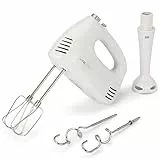 Clatronic® Handmixer | Hand- und Stab- Mixer in Einem | Handrührgerät mit kraftvollem 300 Watt-Motor | Rührgerät mit 5 Geschwindigkeitsstufen | Turbostufe & Auswurftaste | HM 3524
