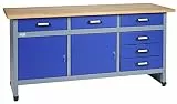 Küpper Werkbank 12177, 170x84x60 cm, 6 Schubladen, 2 Türen, 300 kg Traglast, 30 mm Massive Buchenarbeitsplatte
