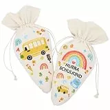 iDattel 2er Set Einschulung Geschwistertüte Schultüte Jungen Mädchen-Einschulungsgeschenke-Zuckertüte Geschenktüte Schule Schultüte Füllung Kleine Zuckertüte Schultüten-32 x 18 cm,Bestickt