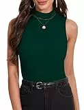 Irevial Rollkragenshirt Damen Ärmerlos Rollkragenpullover Unterziehrolli Elegant Rollkragen Stricken Pullover Rolli Tank Top Oberteile Turtleneck Shirt Grün L