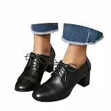Schnürschuhe Damen, Derby Elegant Business Schuhe Schnürhalbschuhe Pumps Vintage Halbschuhe Klassische Lederschuhe mit Absatz Classic Oxfords Schnürung