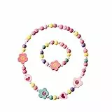 TENDYCOCO Kinder Schmuck Set - Bunte Holzperlen Halskette Und Armband FüR MäDchen Ideal FüR Altersgruppe 4-6 Jahre Perfekt FüR KostüMpartys Und Geschenke