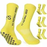 Gohanny Fußballsocken 3 Paar Rutschfeste Fußball Socken, Größen 39-46, Fussball Socken für Damen & Herren - Anti-Rutsch Grip Fußball Socken- Sportsocken Atmungsaktiv, Gelb
