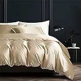 Gezu Bettwäsche-Set, 240 x 260 cm, Satin, Gold, Beige, Uni, Bettwäsche für Doppelbett, Seide, glatt, glänzend, weich, Satin, mit 2 Kissenbezügen, 65 x 65 cm, mit Reißverschluss