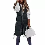 Generisch Steppweste Damen Lang, Ärmellose Weste mit Kapuze Steppmantel Warmer Wintermantel Reissverschluss Longweste mit Taschen Daunenweste Leichte Elegante Vest für Herbst und Winter, M-4XL