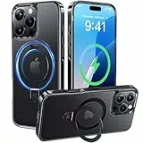 CASEKOO Original Titan Schwarz für iPhone 16 Pro Hülle mit MagSafe & Unsichtbarer Ständer [Militärschutz] [Vergilbungsfrei] Clear Case Dünn Handyhülle Stoßfest Schutzhülle Cover Schwarz