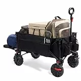 TIMBER RIDGE XXXL Bollerwagen Faltbare 300L Extra Langer mit Faltbarer Heckklappe Handwagen mit Seitentasche Getränkehalter verstellbarem Griff, Gartenwagen Transportwagen für Alle Gelände