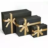Airuisike Schwarze Geschenkboxen mit goldenen Bändern & Schleifen - (3 Größen) Stabile Geschenkboxen mit Deckel für Geschenke - Elegante Geschenkverpackungsboxen zum Verpacken von Geschenken