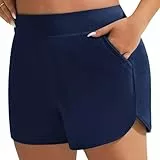Hanna Nikole Damen Übergröße Badeshorts Schnell Trocknend Schwimmunterteil mit Taschen Badehose für Strand Surf Beach Marineblau 52