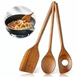 3 Stück Kochlöffel Holz, Küchenutensilien Langlebig Antibakteriell, Kochlöffel Set für Antihaft und Tontöpfe, Naturholz Holzlöffel für Unterschiedliche Kochbedürfnisse