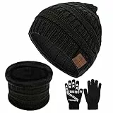 CestMall V5.0 Bluetooth Beanie 3 in 1 Bluetooth Music Hat Set with Non-Slip Gloves & Scarf, Washable Winter Warm Music Hat, Unisex USB Rechargeable Hat for Men Women