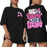 Be Happy Lift Heavy Shirt Women: Oversized Gym Weightlifting Graphic T-Shirt Funny Workout Shirts Casual Gym Lover Tops, Schwarz, Groß