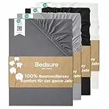 Bedsure Spannbettlaken 180x200cm Baumwolle Jersey - Spannbetttuch Bettlaken bis 40cm, auch für Boxspringbett, Wasserbett & Extra hohe Matratzen, Anthrazit-grau