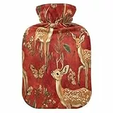 Sweet Sika Hirsch rote süße Wärmflasche mit weichem Bezug, 2L warme Wasserflasche für Bett für Wärme- und Kältetherapien, Wärme- und Kältetherapien