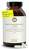 SUNDAY NATURAL® Magnesium Komplex – 240 Kapseln - 400mg pro Tag - aus 7 Verbindungen: Magnesium Bisglycinat, Citrat, Malat, Laktat, Ascorbat, Oxid, Lysinat - Vegan, laborgeprüft