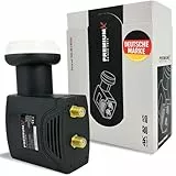 Premium X Deluxe Twin LNB – 2-Fach LNC Kopf mit LTE-Filter – SAT PLL Technik – 2 Teilnehmer – Digital UHD 4K 8K Full HD 3D – vergoldete Kontakte - Wetterschutz – Schwarz