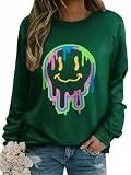 WIEIYM Damen Sweatshirt Drucken Langarm Rundhals Herbst Winter Langarmshirt Frauen Druck Locker Casual Oberteil Sport Streetwear Sweatshirts Tops Bluse,Dunkelgrün,S