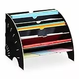 Relaxdays Dokumentenablage, 6 Ablagefächer, DIN A4, HxBxT: 27 x 34 x 27 cm, Büro & Schule, Büro-Organizer, MDF, schwarz