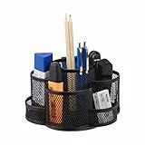 Relaxdays Stiftehalter, Metallgeflecht, 7 Fächer, drehbar, rund, kompakt, für Büro, Stiftebox f. Pinsel, Schere, schwarz